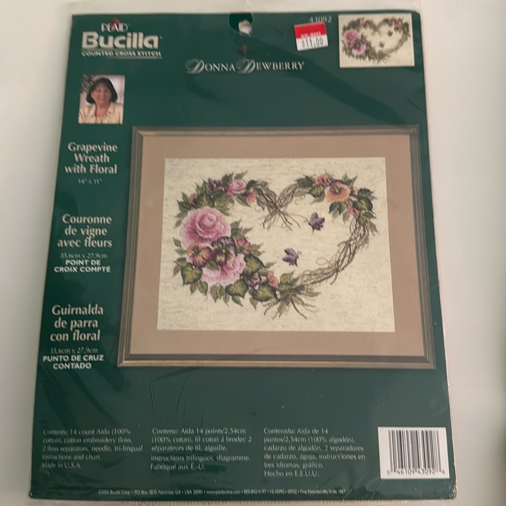 Vintage Donna Dewberry Heart Wreath Design Floral Counted Cross Stitch Kit